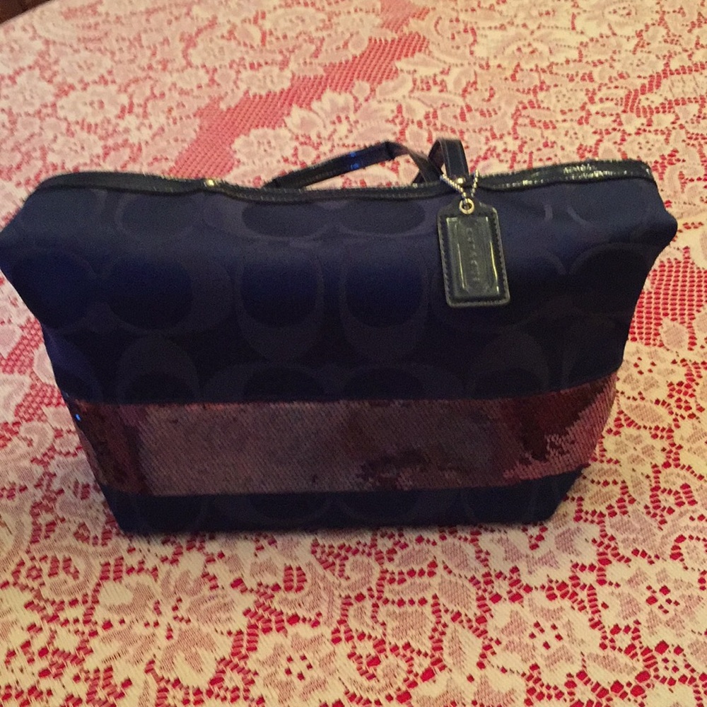 Navy Blue Coach Purse with Sequin Band